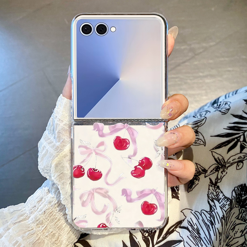 Phone Cases Z Flip 7 - Cherry Bow Pattern Phone Case For