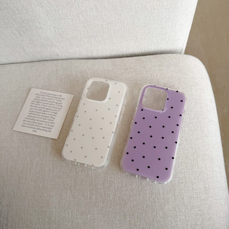Phone Cases Korean - Korean White & Purple Polka Dots