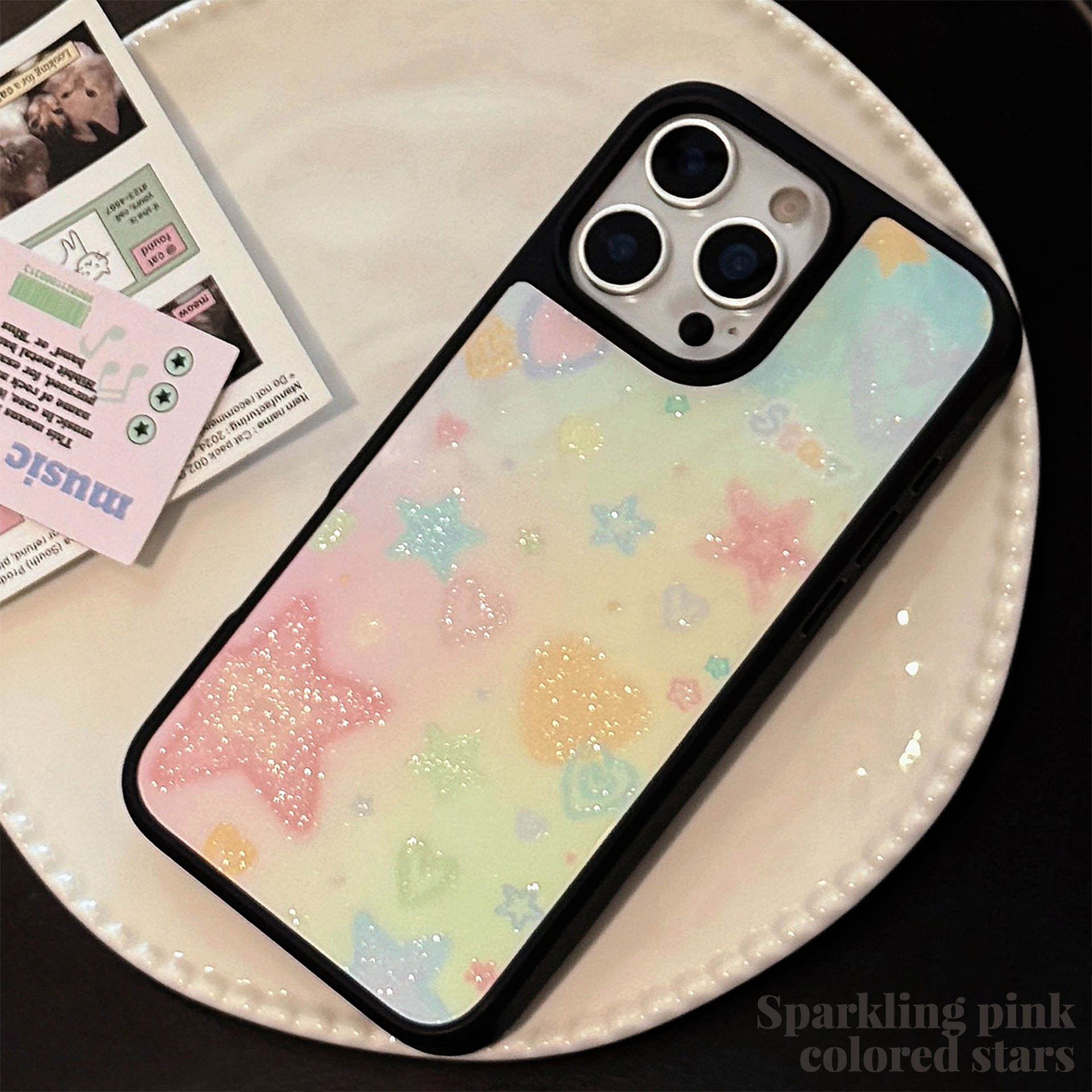 Phone Cases Korean - Korean Black Frame Glitter Gradient Love