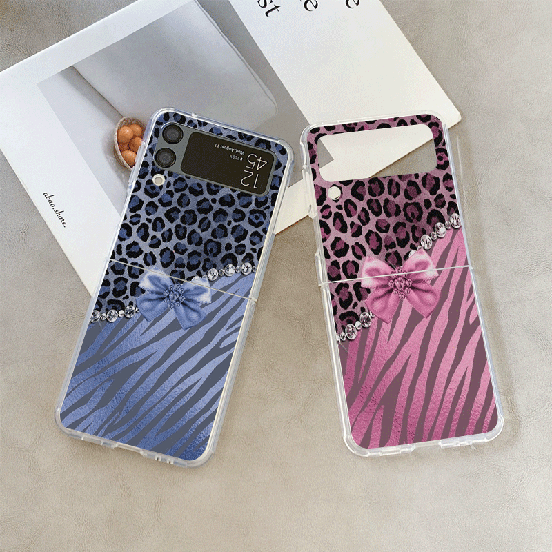 Phone Cases Z Flip 7 - Creative Pink Blue Bow Leopard Printed