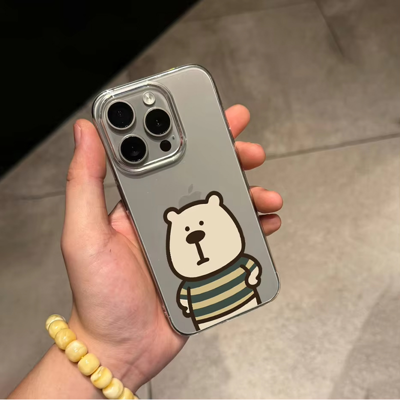 Phone Cases Korean - Korean Ins Cute Striped Bear Akimbo